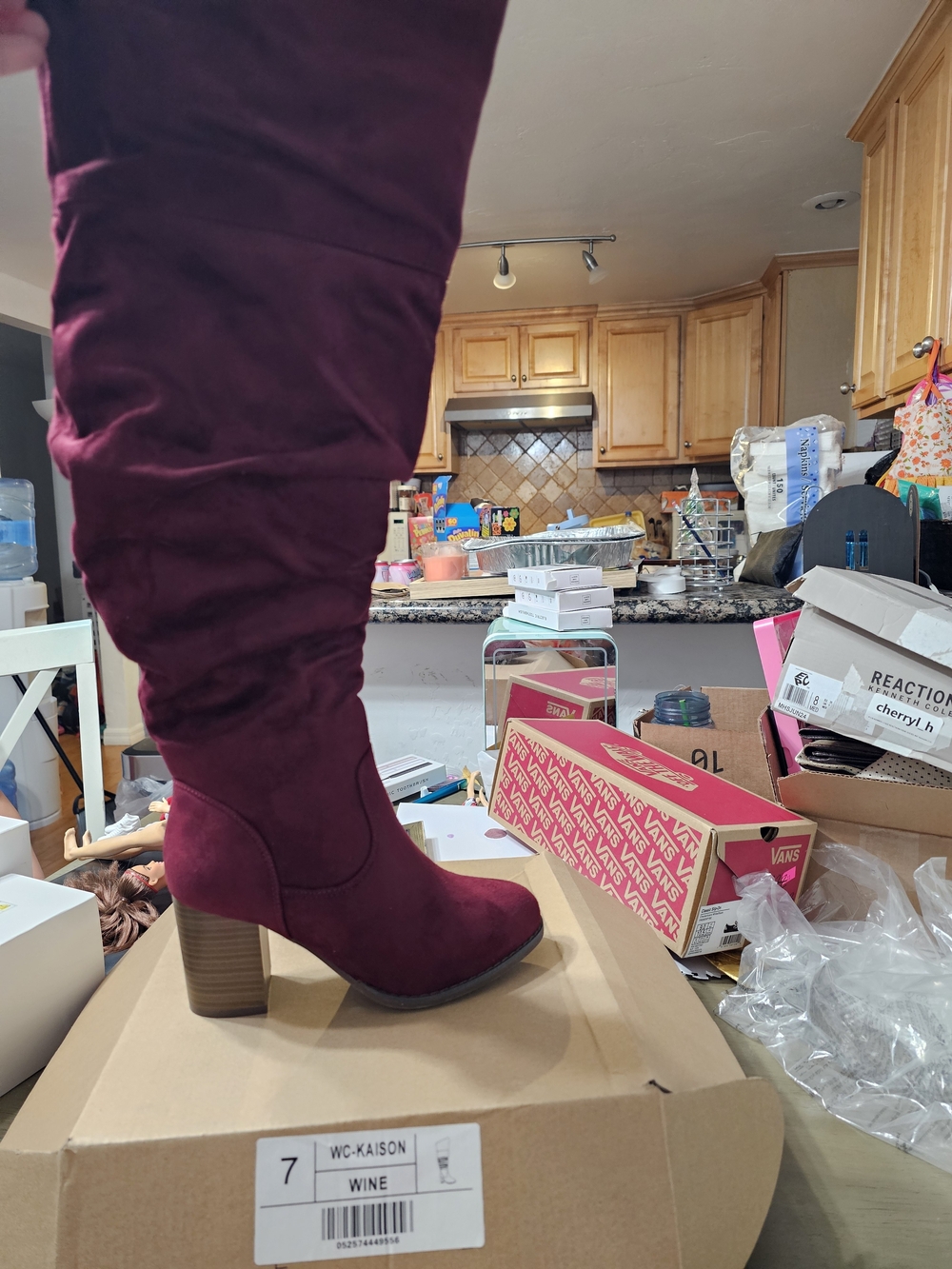Journee Collection Over-the-Knee Suede Boots in Wine